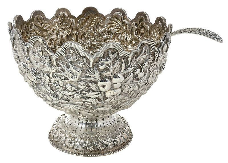 Appraisal: Silver Repousse Monteith Bowl Ladle Baltimore Maryland including coin silver