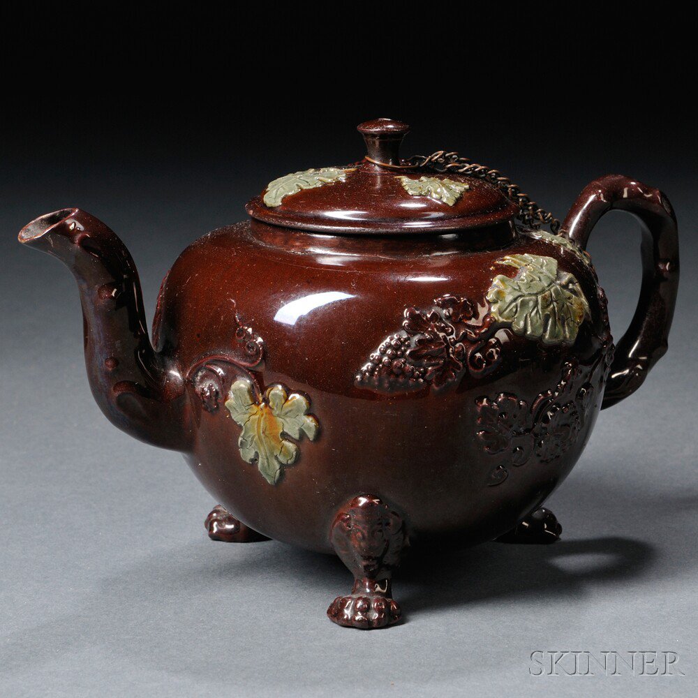 Appraisal: Staffordshire Glazed Redware Teapot and Cover England c squat globular