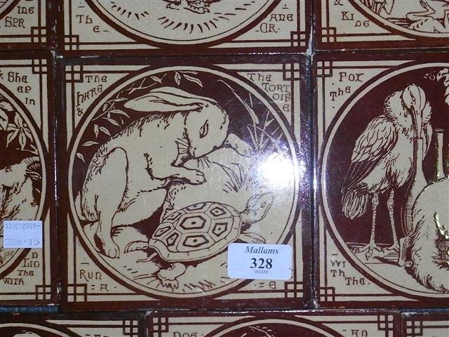 Appraisal: FIFTEEN MINTON TILES cream brown fables including 'The Hare and