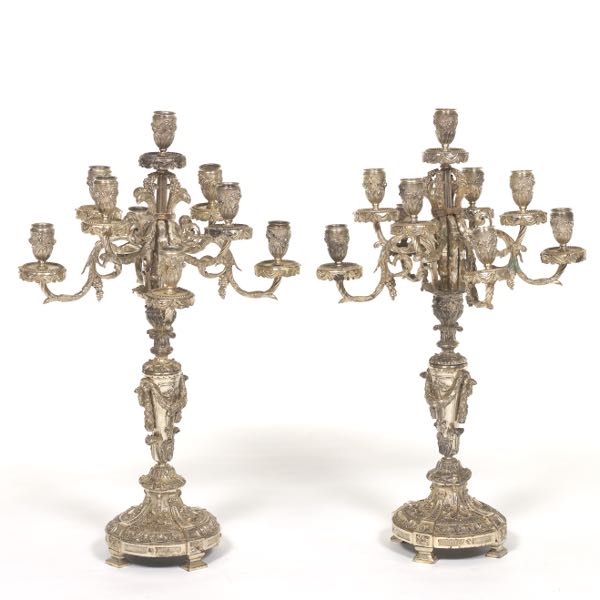 Appraisal: FRENCH ANTIQUE PAIR OF SILVER PLATED BRONZE CANDELABRA x Bronze