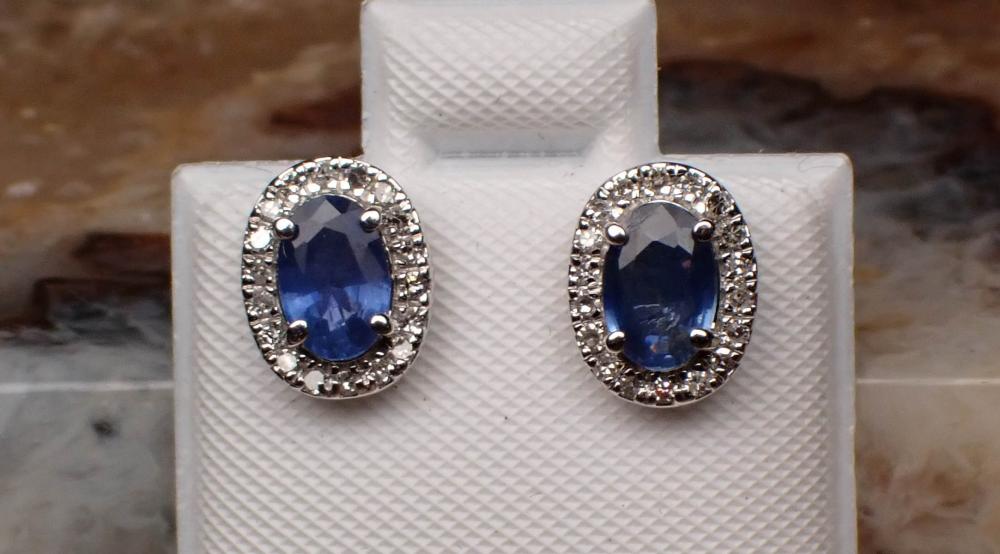 Appraisal: PAIR OF SAPPHIRE AND DIAMOND EAR STUDS each k white