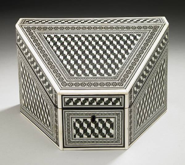 Appraisal: An Anglo Indian ivory and ebony inlaid sadeliwork stationary box