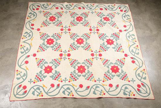 Appraisal: APPLIQUE QUILT Third quarter th century Hand appliqued and handquilted