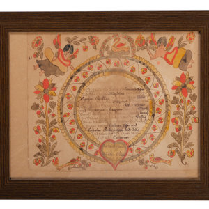 Appraisal: A Birth Certificate Watercolor Fraktur Berks County Pennsylvania announcing the