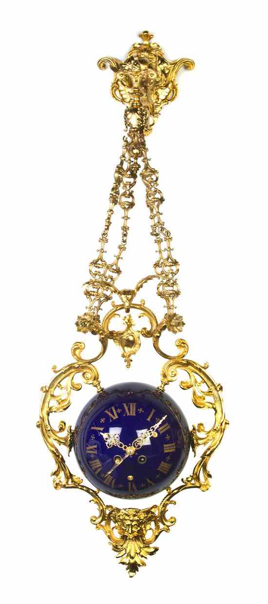 Appraisal: A Continental Gilt Metal and Porcelain Wall Clock Lenzkirch having