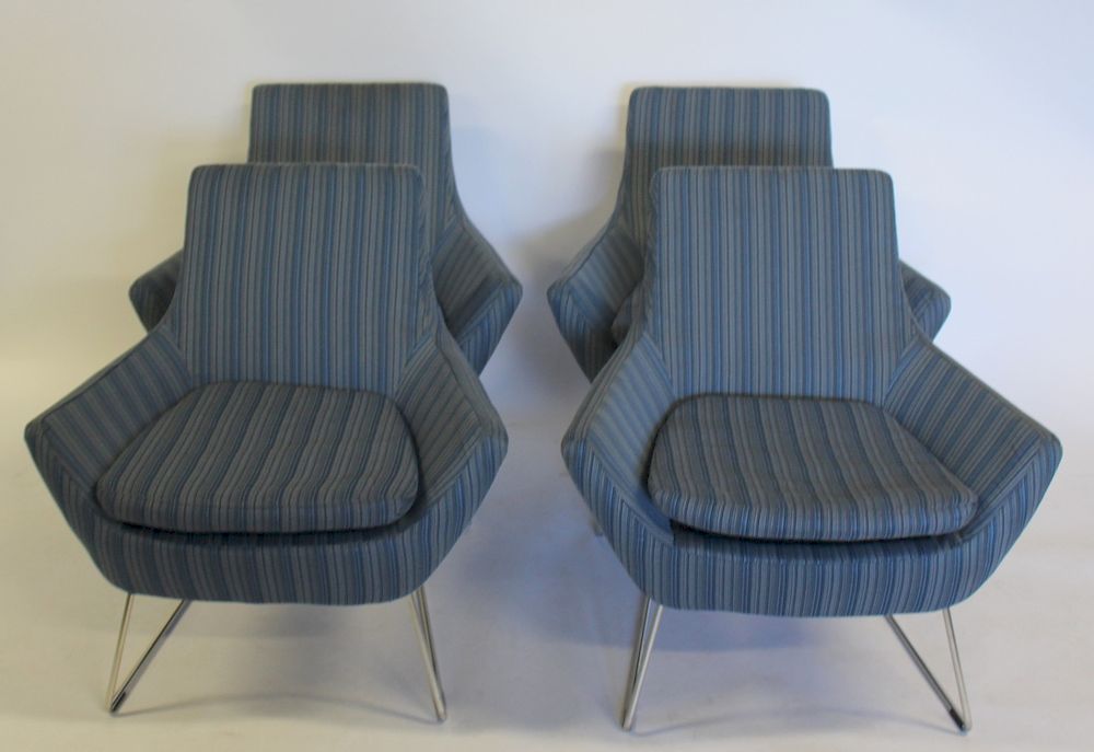 Appraisal: SWEDESE Signed Upholstered Chairs On Chrome Bases Nice lines and