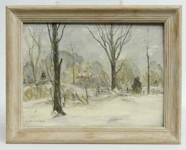 Appraisal: Painting oil on artist board winter landscape signed ''Irene Jamison''