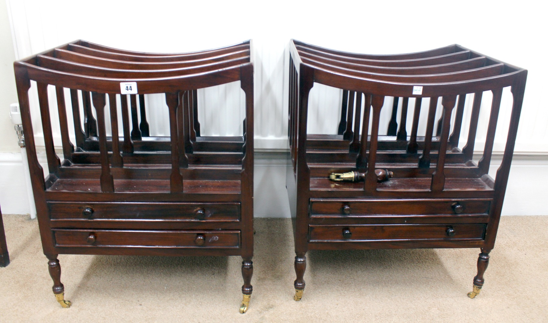 Appraisal: A pair of reproduction Regency style mahogany four division Canterburys