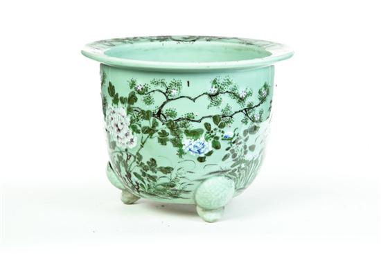 Appraisal: JARDINIERE Asian th century porcelain Celadon glaze with overall rose