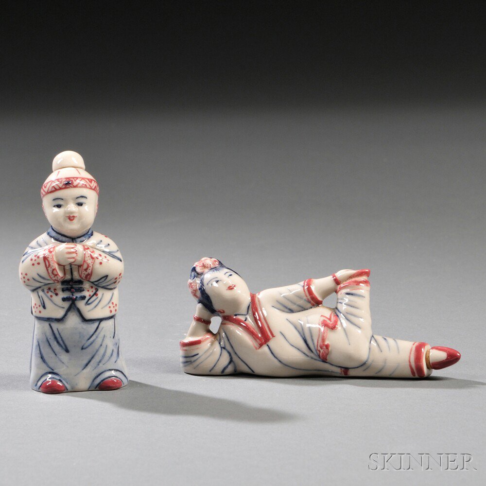 Appraisal: Two Porcelain Snuff Bottles China th century a boy standing