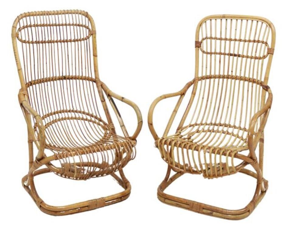 Appraisal: pair Italian mid-century modern bamboo and rattan armchairs attributed to