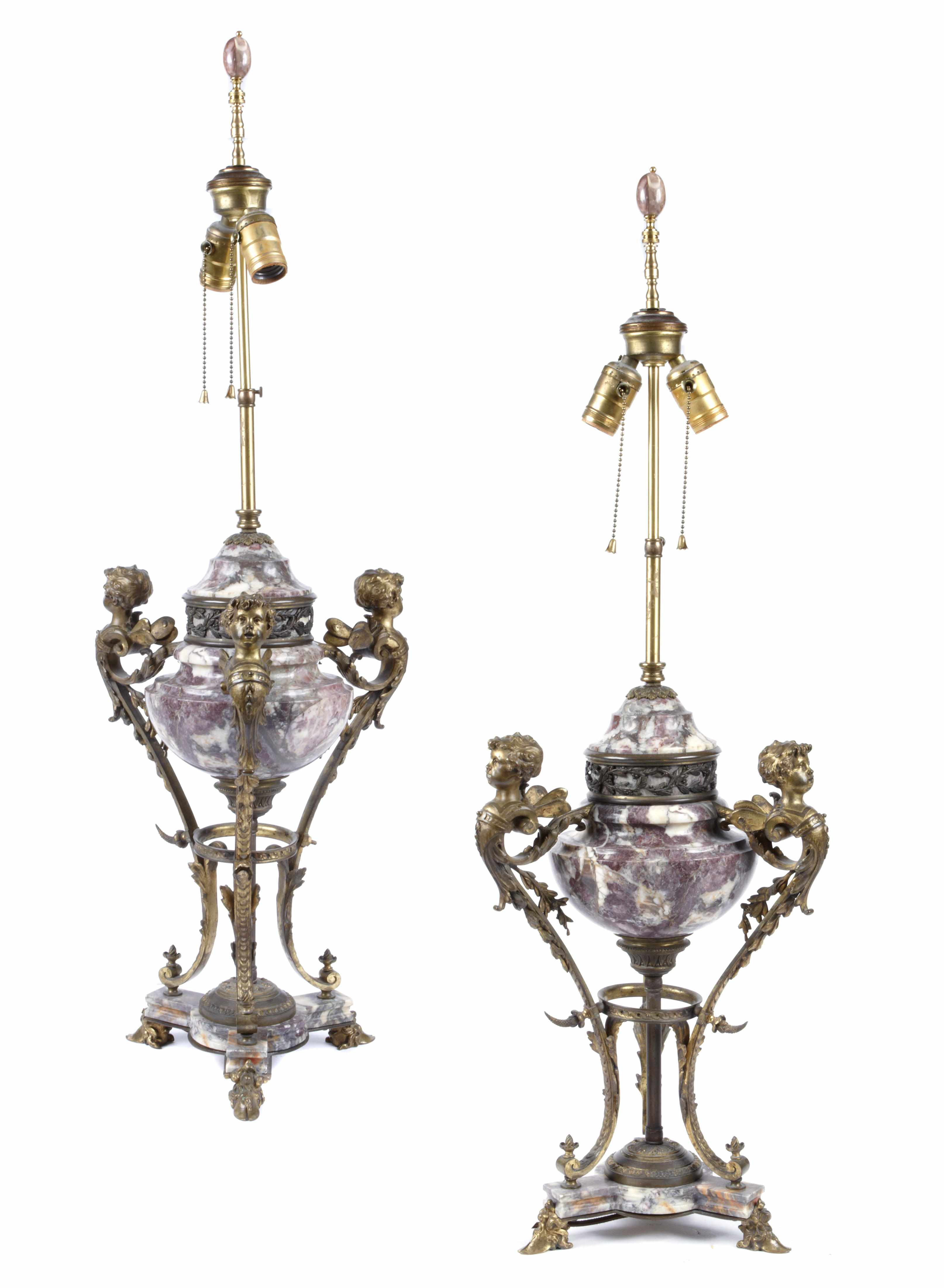 Appraisal: A pair of French gilt bronze and breche violet marble