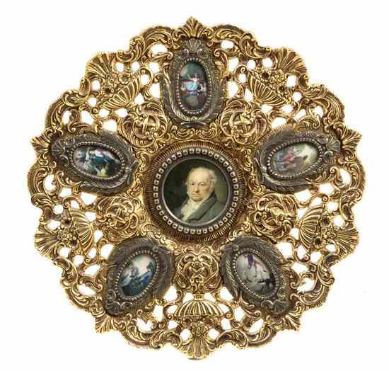 Appraisal: A Gilt Bronze and Enameled Charger centered with a portrait