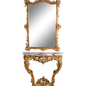 Appraisal: A Louis XV Style Giltwood Console and Similar Mirror with