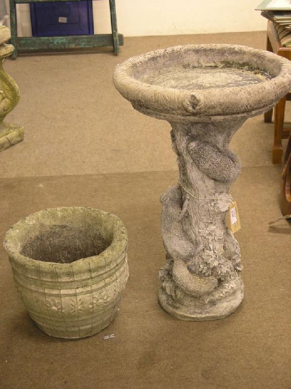 Appraisal: A moulded concrete bird bath similar jardiniere garden gnome and