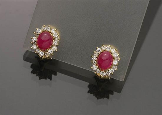 Appraisal: Pair of Tested -Karat Yellow-Gold Ruby and Diamond Ear Clips