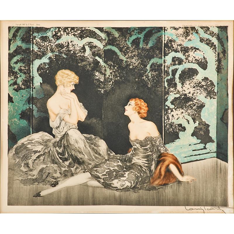 Appraisal: LOUIS ICART French - Etching on paper Intimacy framed Signed