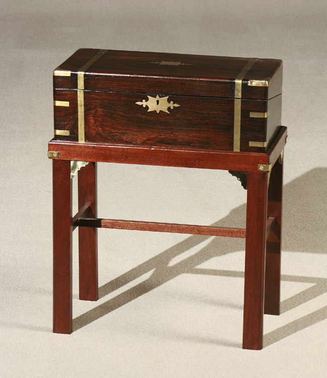 Appraisal: Victorian Brass Mounted Rosewood Lap Desk on Later Mahogany Stand