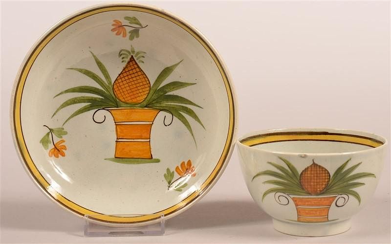 Appraisal: Leeds Pineapple in Vase Cup and Saucer Rare Leeds Soft