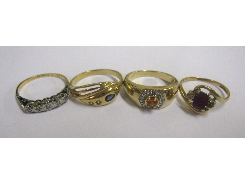 Appraisal: Lot comprising ct gold ruby and diamond cross over ring