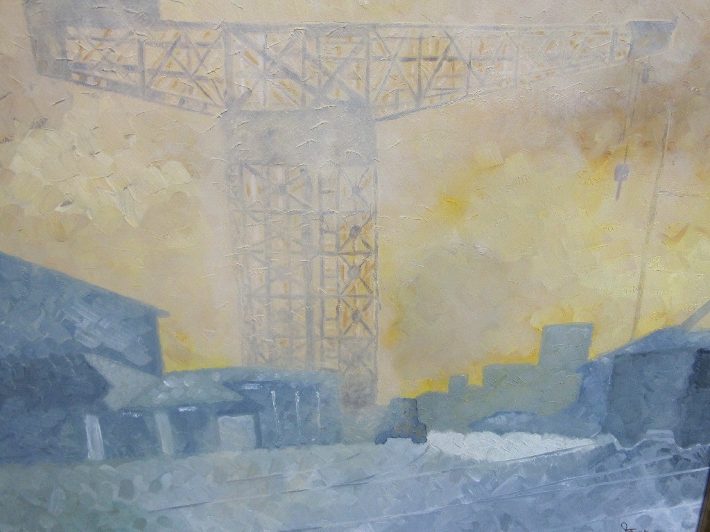 Appraisal: Oil on canvas 'Finnieston Crane in Fog' initialled RT and