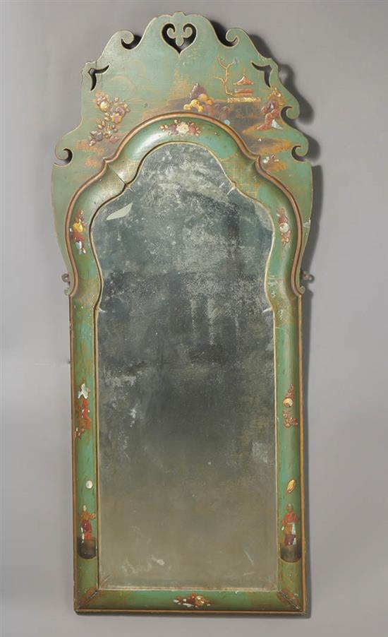 Appraisal: Queen Anne Green Japanned Mirror Early th Century Some losses