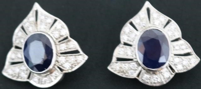 Appraisal: ART DECO PLATINUM DIAMOND AND SAPPHIRE CLIP ONEARRINGS APPROX WIDE