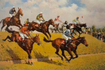 Appraisal: Peter Curling born Horse Racing Scene signed and numbered colour