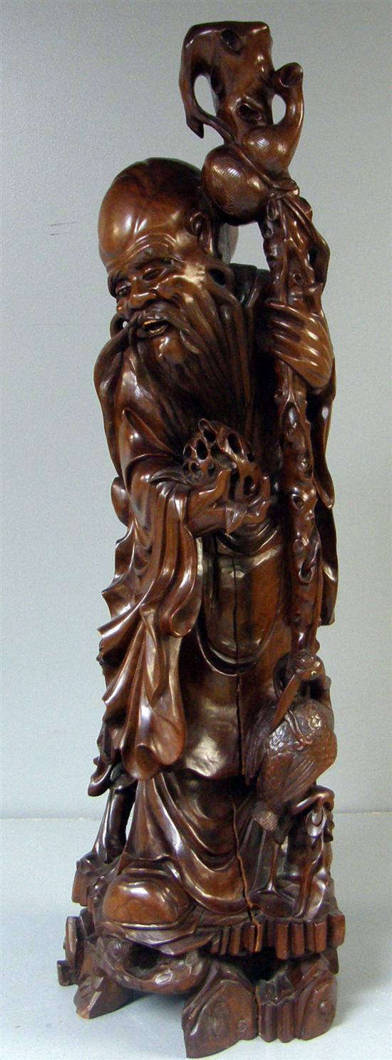 Appraisal: Japanese carved wood figure of a bearded sage holding a