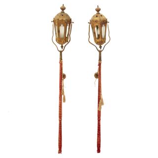 Appraisal: Pair Venetian gilt metal gondola pole lanterns Pair Venetian gilt