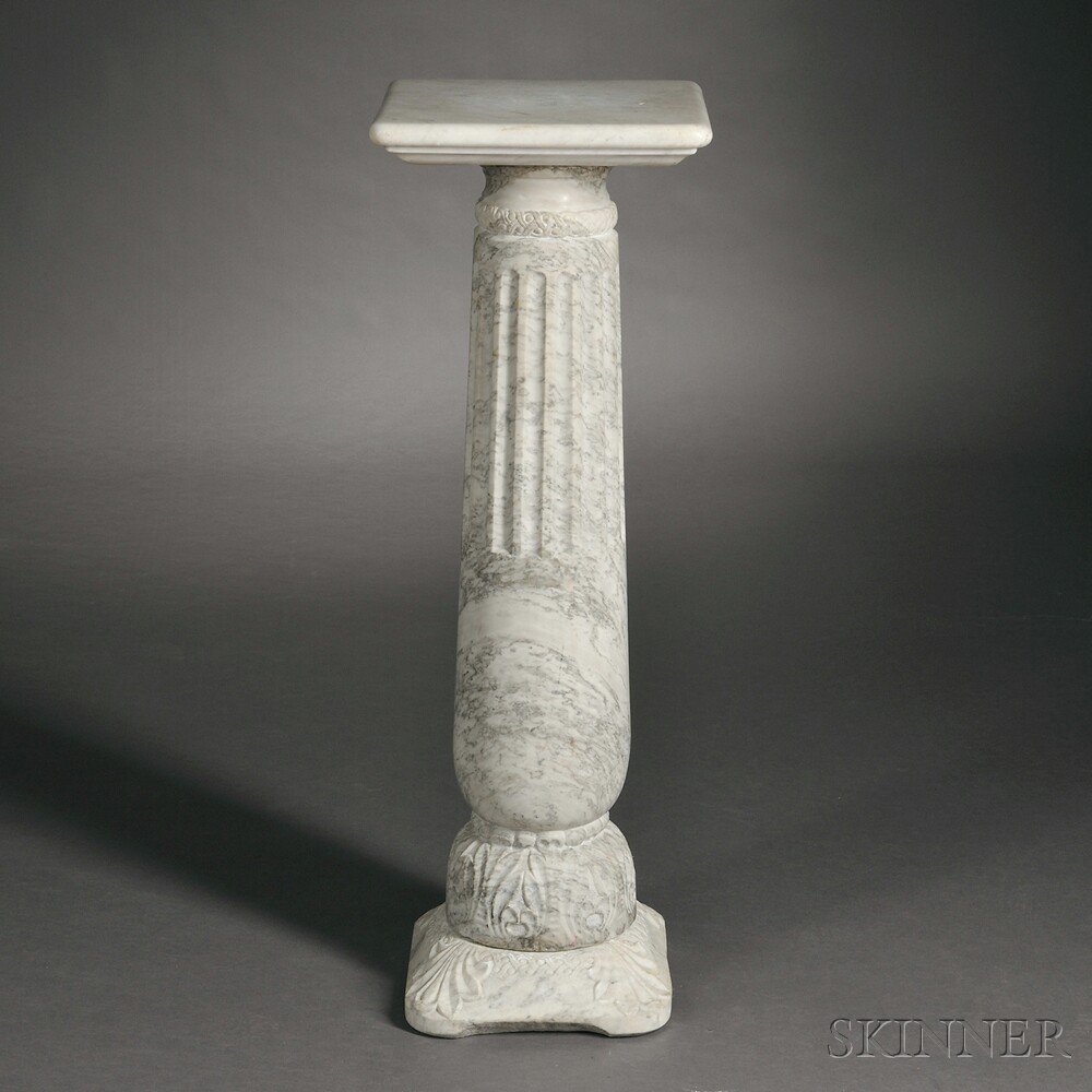 Appraisal: Carved Gray-veined Marble Pedestal late th early th century the