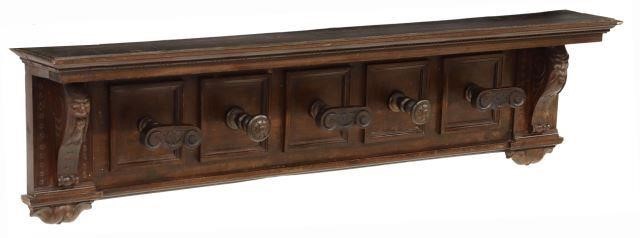 Appraisal: Italian Renaissance Revival walnut wall-mounted coat or hat rack early