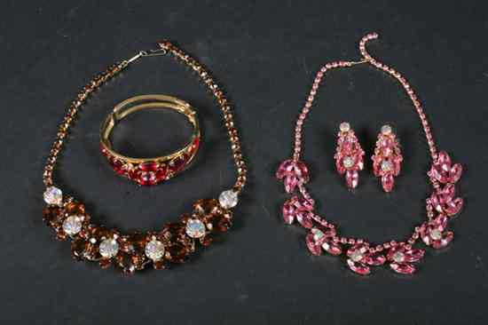 Appraisal: JULIANA RHINESTONE NECKLACE AND BRACELET Together with pink rhinestone necklace