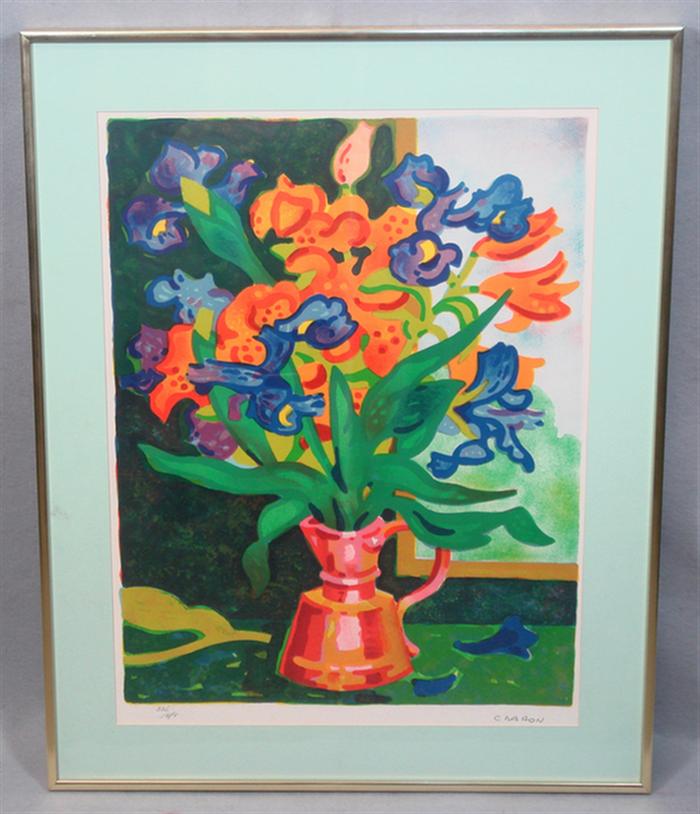 Appraisal: C Naron th c color lithograph floral bouquet x numbered