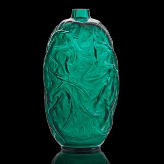 Appraisal: LALIQUE Ronces vase green glass LALIQUE Ronces vase France des