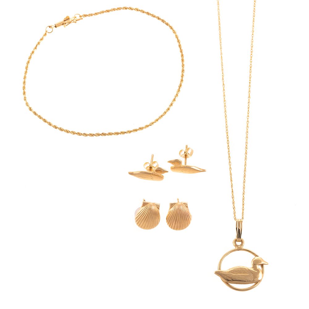 Appraisal: A Collection of K Yellow Gold Jewelry K yellow duck