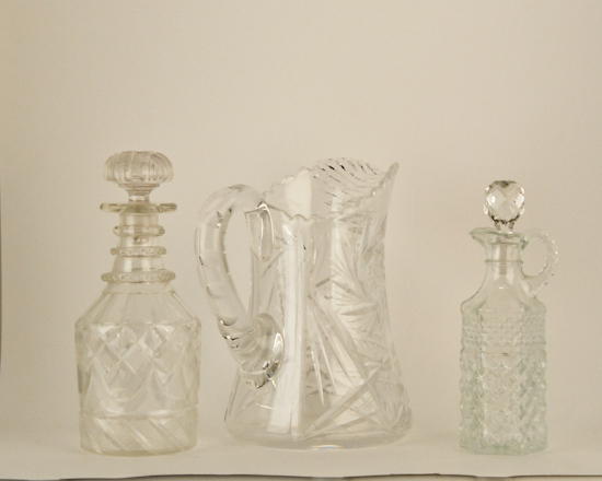 Appraisal: Pieces Glass Cut Glass Pitcher H chips Decanter H Vinegar