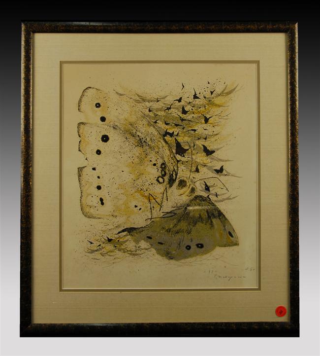 Appraisal: T NAKAYAMA Japanese th century BUTTERFLY color print signed and