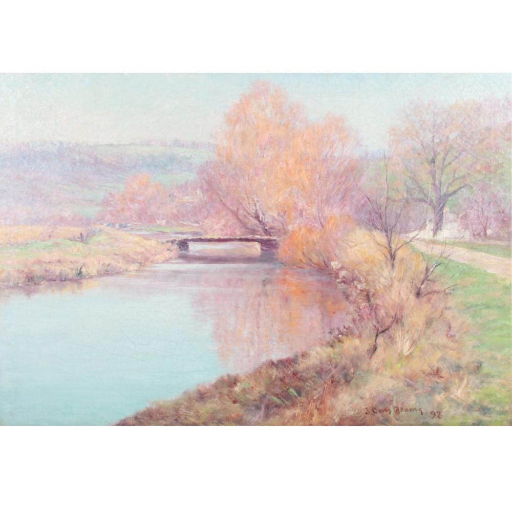 Appraisal: JOHN OTTIS ADAMS INDIANA - BROOKVILLE RIVER LANDSCAPE WITH BRIDGE