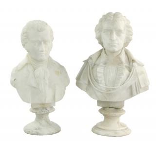 Appraisal: TWO CONTINENTAL CARVED MARBLE BUSTS TWO CONTINENTAL CARVED MARBLE BUSTS