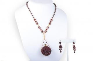 Appraisal: A Bohemian Garnet Victorian Parfum Bottle Necklace and Pair of