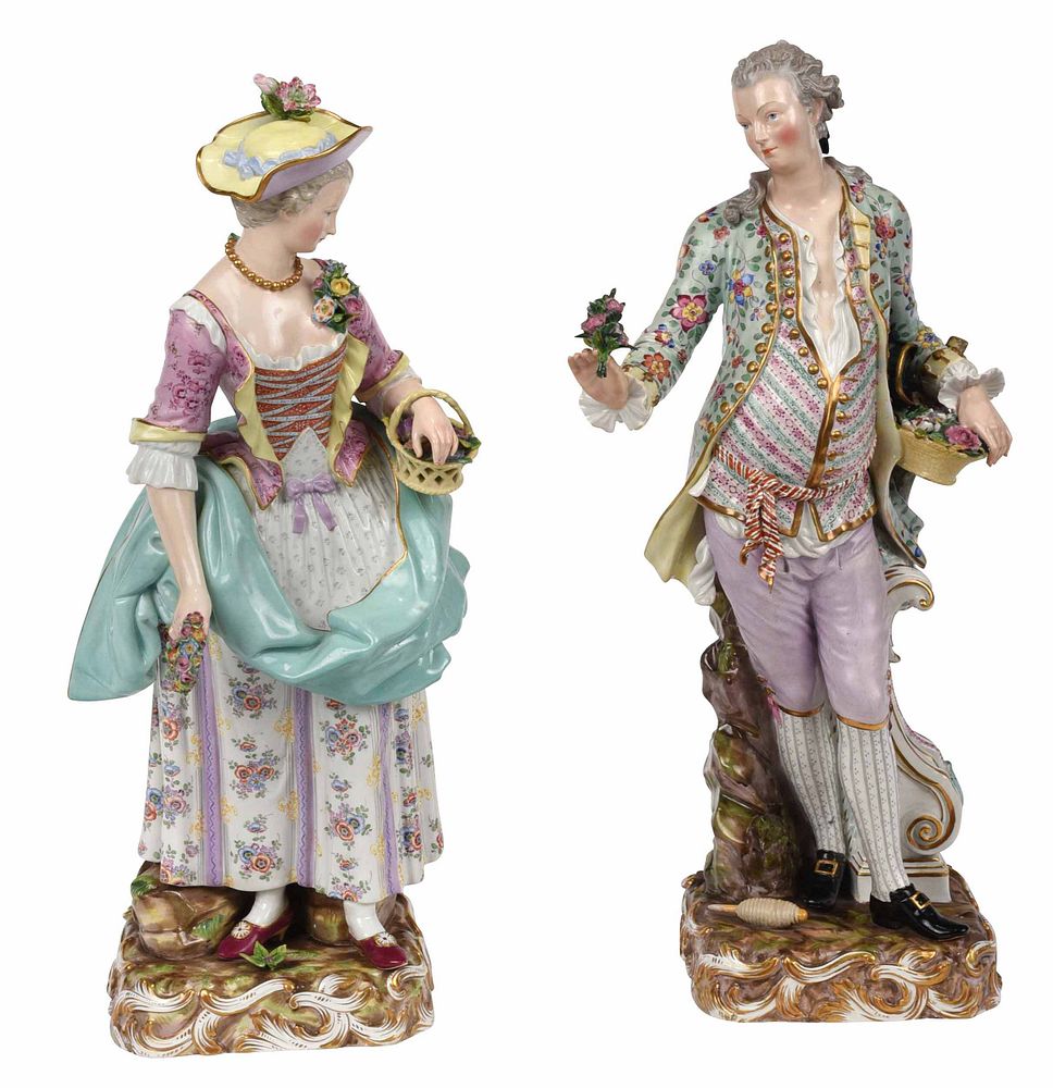 Appraisal: Pair of Large Meissen Porcelain Figures German th century each