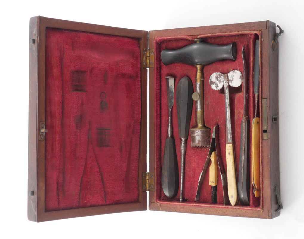 Appraisal: CIVIL WAR ERA CASED SURGEONS TREPANNING KIT Assorted ebon and