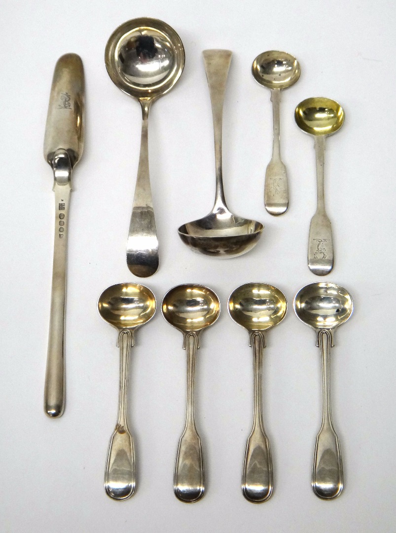 Appraisal: Silver flatware comprising a George III marrow scoop London a