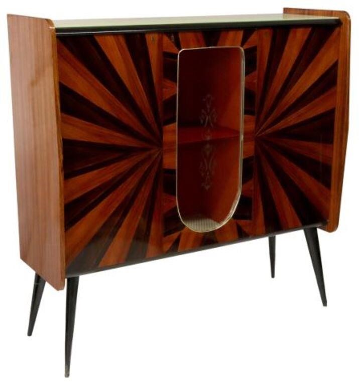 Appraisal: Italian mid-century modern bar cabinet c s glass top over