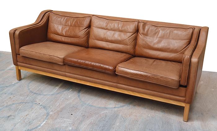 Appraisal: DANISH THREE SEATER SOFA IN TAN LEATHER