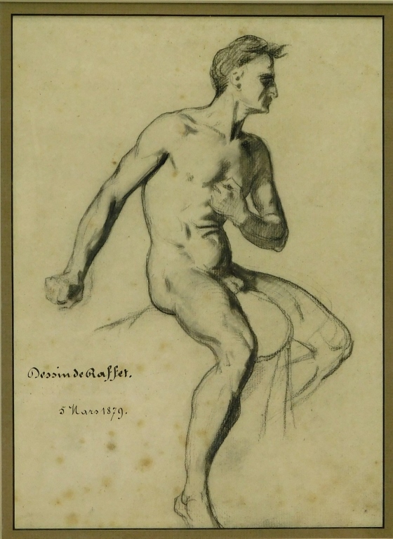 Appraisal: MALE NUDE STUDY GRAPHITE DRAWING France Late th CenturyNaturalistic depiction