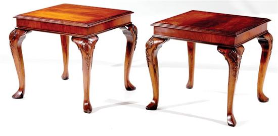 Appraisal: Pair Queen Anne style mahogany end tables square banded top