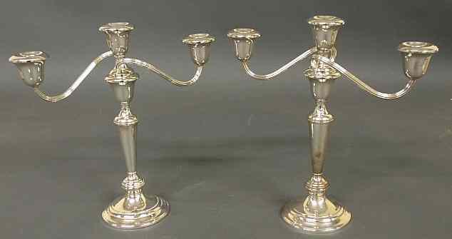 Appraisal: Pair of weighted sterling silver candelabra by Gorham h x