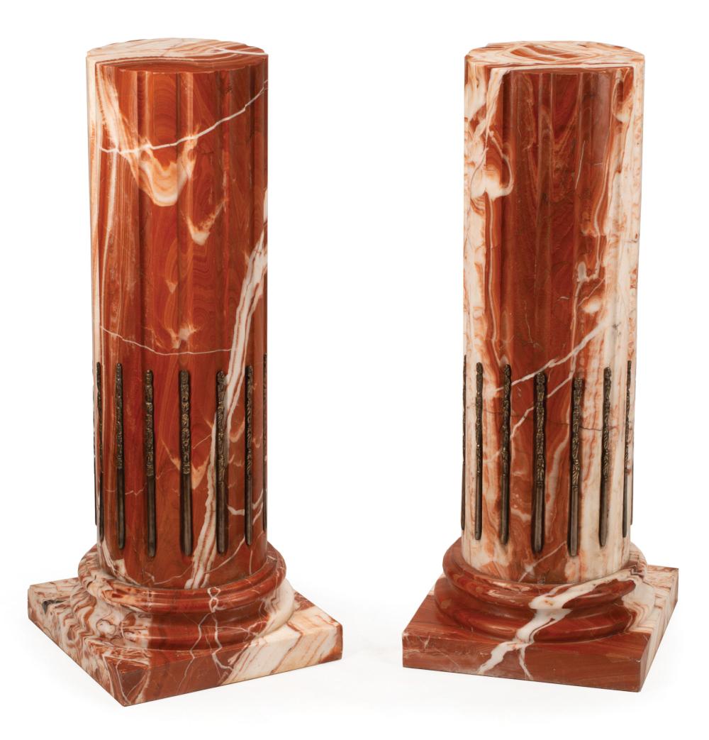 Appraisal: Pair of Bronze-Mounted Fluted Siena Marble Pedestals variegated rouge and